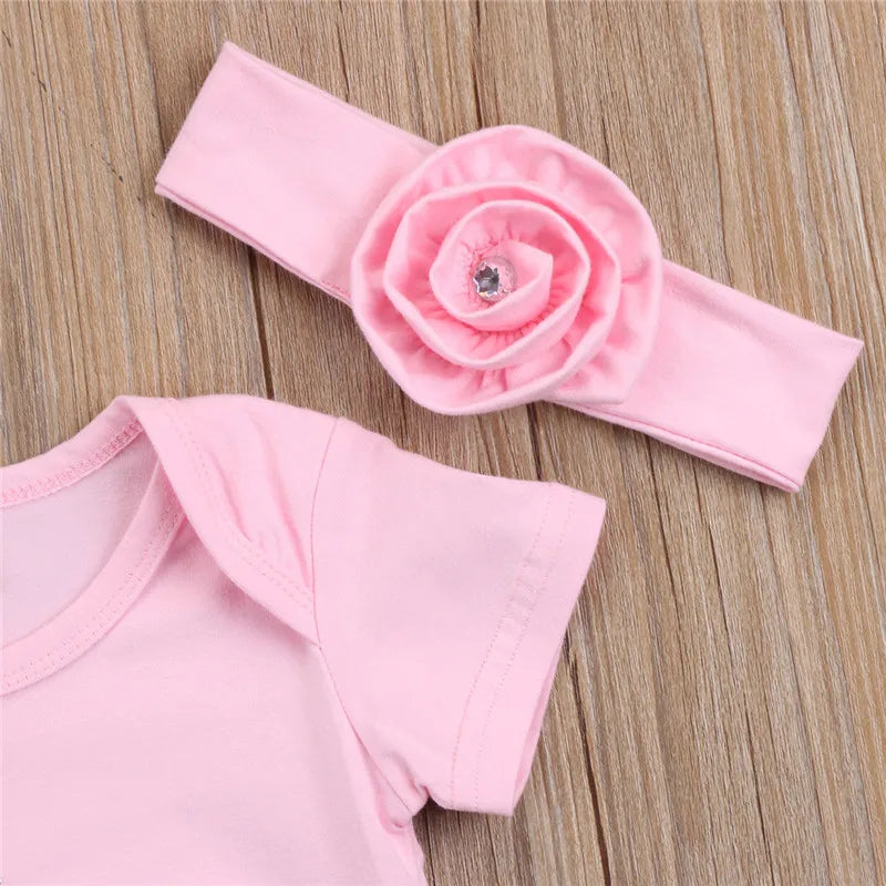 New Newborn Baby Flower Romper Girl Jumpsuit Headband Outfits Girls Clothes Set