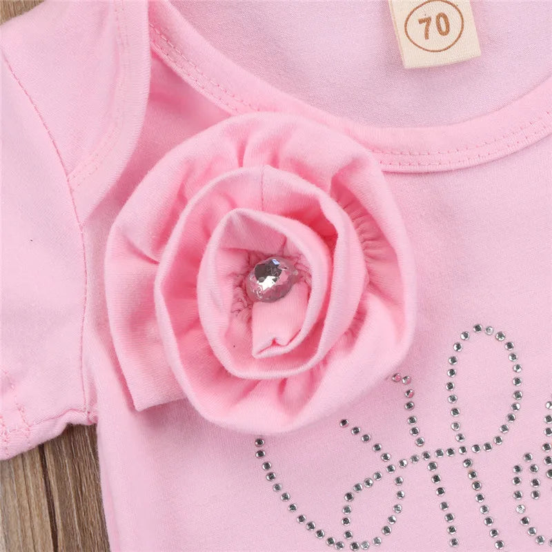 New Newborn Baby Flower Romper Girl Jumpsuit Headband Outfits Girls Clothes Set