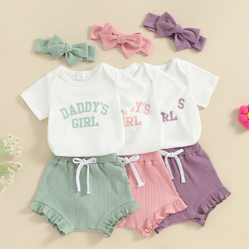 Toddler Girls 2-Piece Outfit Sleeveless Floral Print Top with Ruffle Shorts and Matching Headband Summer Set for Baby Girls