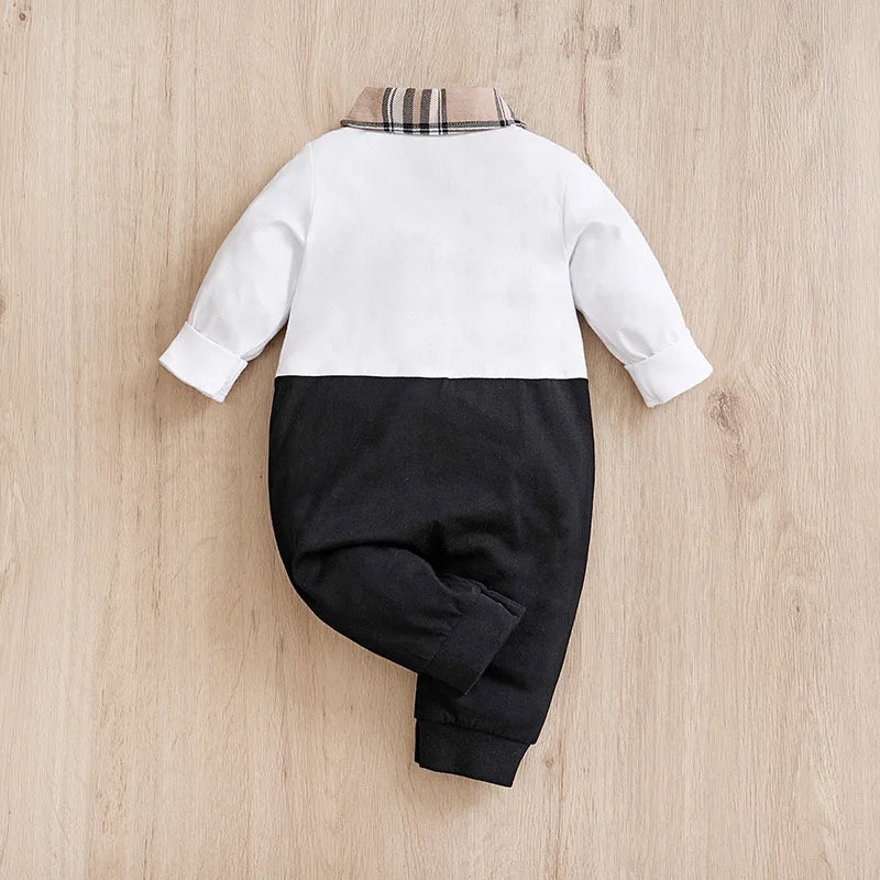 Newborn Spring and Autumn Long sleeved Gentleman BowStrap Pants jumpsuit Party Role Playing Baby Boys Bow Birthday Suit 0-18M
