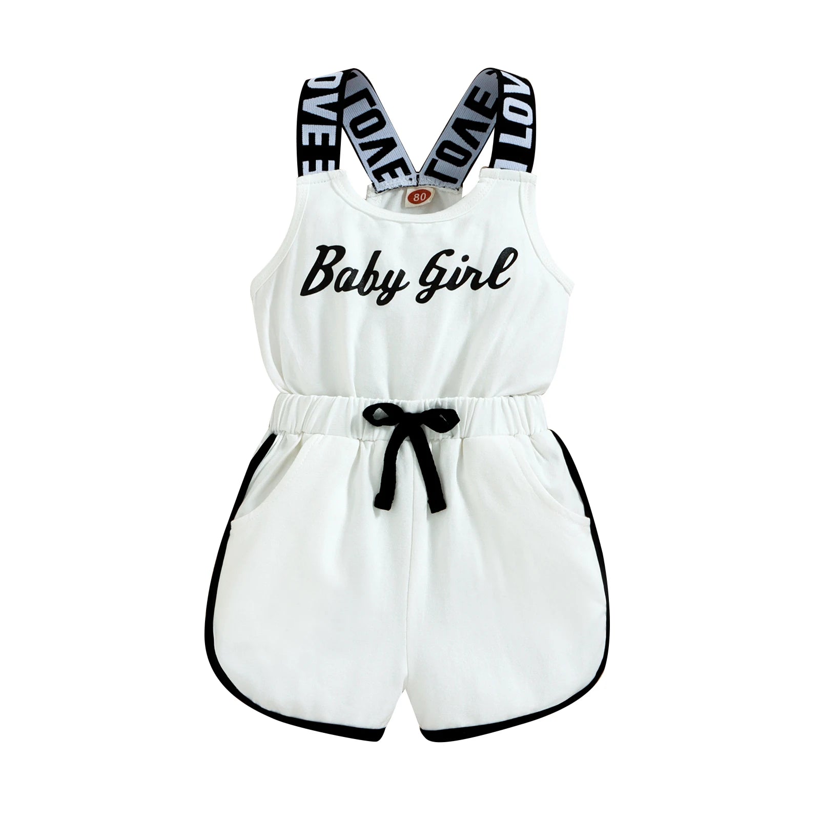 Toddler Kids Baby Girls Summer Romper, Sleeveless Crew Neck Letter Print Short Jumpsuit Elastic Waist Clothes 9M-4T